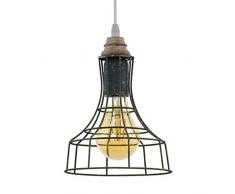EGLO Pendelleuchte Itchington 1, Ø 18 cm, 1 flammige Hängelampe Vintage, Industrial, Retro, Hängeleuchte Holz und Stahl, Esstischlampe, Wohnzimmerlampe hängend in Schwarz-Patina, E27 Fassung