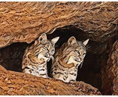 Castle & Rye Bobcats in Höhle Pinselstrich Malerei Kunst Fotoqualität Posterdruck für Wohnzimmer oder Schlafzimmer Wand Modern 16x20 Multi