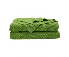 PiccoCasa Überwurf, 100 % Baumwolle, weich, solide, dekorative Strickdecke für Sofa, Couch, Schlafzimmer, baumwolle, grasgrün, 50 x 70