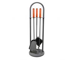 Kamino-Flam Kaminbesteck 3-teilig - Kamin-Zubehör mit Besen / Schaufel / Schürhaken / Ständer - Kamingarnitur in Grau - Kamin-Werkzeuge aus Guss-Eisen - Kaminzubehör mit Standfuß für Holzofen