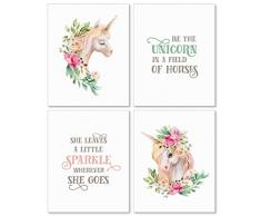 Konfetti Fox Girls Room Decor Einhorn Art Wand – 8 x 10 ungerahmt Set von 4 Drucke – Aquarell Blumen Dekoration Poster für Baby Kinderzimmer, Jugendliche Badezimmer, Schlafzimmer