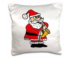 3dRose PC 200110 _ 1 Funny Santa Claus Spielen Saxophon Weihnachten Kunst Kissen Fall, 40,6 x 40,6 cm