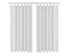 vidaXL 130361 2X Vorhang Microsatin 140x245 cm Schlaufenschal Gardine Kräuselband, Gewebe, Weiß, Größe: 140 x 245 cm (B x H)
