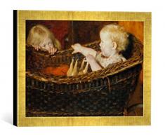 Gerahmtes Bild von Erik Theodor Werenskiold Spielende Kinder, Kunstdruck im hochwertigen handgefertigten Bilder-Rahmen, 40x30 cm, Gold Raya
