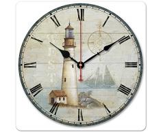 wenxuan 30,5 cm Retro Vintage Licht House Ocean Stil Nicht Silent Holz Wanduhr