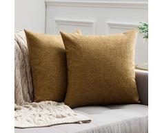 MIULEE Dekorative Kissenbezüge im Landhaus-Stil, Leinen, Vintage-Stil, für Couch Sofa, Schlafzimmer, Auto, 2 Stück 18x18 braun