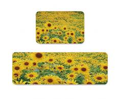Beauty Decor rutschfeste Küchenteppich, 2-teiliges Set, Aquarell-Fußmatte, Teppich mit exotischem Zitronenbaum, Zweige mit Blumenmuster 19.7x31.5inch+19.7x63inch Flower42bdr6734