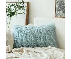 MIULEE Deko New Luxury Serie Merino Style Grün Fell Überwurf Kissen Fall Kissenbezug für Sofa Schlafzimmer Auto 12x20 Fur Light Blue