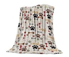 Fantasy Star Super weiche Flanell-Fleece-Überwurfdecke für Couch Cartoon Hund Pfotenabdruck und Knochen, für alle Jahreszeiten, warme Plüsch, weich, gemütliche Bettdecke für Bett, Sofa, Stuhl, 99 x 49 cm