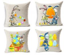 Happy Easter Ölgemälde Smile Bunny Farbe Ei und Schmetterlinge Baumwolle Leinen Quadratisch dekorativer Überwurf-Kissenbezug 45,7 cm, baumwolle, 53, 45,7 cm