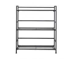 Flipshelf Bücherregal, zusammenklappbar, Metall, platzsparend, ohne Montage, für Zuhause, Küche, Bad und Büro, Schwarz, 3 Böden, breit