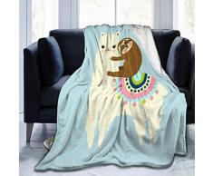Delerain Cartoon Faultier Flanell Fleece Überwurf Wohnzimmer/Schlafzimmer/Sofa Couch Warm Weiche Bettdecke für Kinder Erwachsene Ganzjahreszeiten Ultra weich Large (60x80) Llama und Faultier
