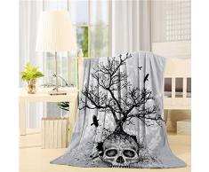 SIGOUYI Leicht Fleece Decken Wendedecke Cozy Plüsch Mikrofaser ganzjährig Decke für Bett/Couch, Totenkopf Baum Grau Modern 60(L) x80(W) Grau