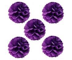 Wrapables Pompoms Party Dekorationen für Hochzeiten, Geburtstagsfeiern, Baby Duschen und Kinderzimmer Decor, Violett, 20,3 cm, Set von 5