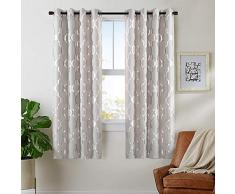 Graue Vorhänge aus Leinen, texturiert, für Schlafzimmer, 160 cm, marokkanischer Fliesendruck, Vorhänge für Wohnzimmer, Verdunkelung, Fenstervorhang, Fensterbehandlung, Ösenaufsatz, 0 Panel, Grau 63L| Pair Red on Flax