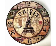 Salome Idee Holz Wanduhr Classic Retro Vintage batteriebetrieben geräuschlos Silent 27,9 cm für Home Deko-, Bunt, Verschiedene Wanduhr C04