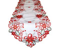 DECOHOMEAY Tischläufer mit Weihnachtsstern, weihnachtliche Stickerei, Weiß Runner 15x68-inch weiß/rot