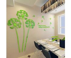 YINASI 3D DIY Kristall Acryl Wandaufkleber, romantischer Spiegel Pusteblume Wandaufkleber, Moderne Aufkleber, Dekoration, Wohnzimmer, abnehmbare Wandtapete, Kunst Decals Home Decor (hellgrün)