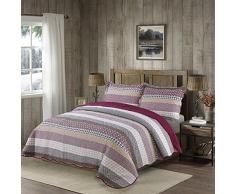 vivinna home textile Baumwolle Steppdecke Queen (Füll) Größe Sommer Tagesdecke – Decke, vorgewaschene Decke Queen:90X 90 Stripe Red