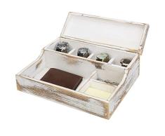 MyGift Shabby Tisch-Uhrenkoffer und Kommode, Weiß gekalktes Holz