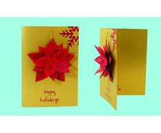 St Origami Weihnachtskarte Pop Up Holidays Gold Blume Rot, Papier, 15 x 21 x 0.3 cm