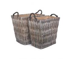 Red Hamper Set bestehend aus 2 Rechteckige Grau Log Weidenkorb