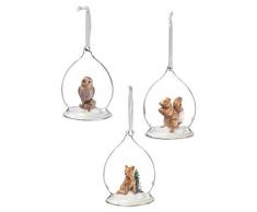 Sullivans Schneekugel, Eichhörnchen, Eule und Fuchs, aus Glas, 3er-Set, 11,4 cm hoch, Braun