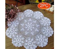 Elesa Miracle handgefertigt runde Blume Crochet Baumwolle Spitze Tisch Platzdeckchen Sofa zierdecken Value Pack, 2pc, Floral Reifen, beige, 55,9 cm, baumwolle, 2pc-22 Inch White, 104