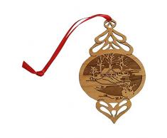 Imprints Plus Schneekugel aus Erlenholz, lasergeschnitten, handbemalt und lackiert Cabin Snowman Ornament