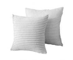 Myfeel Decor Weicher Plüsch Cord Überwurf-Kissenbezüge, gestreifte Samt-Kissenbezüge für Sofa, Schlafzimmer, Auto, 2 Stück (45,7 x 45,7 cm, 45 cm) weiß