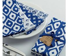 Design importen Tunesien Baumwolle Tisch Linens, baumwolle, blau/weiß, 18x18 - Napkins 4-Pack