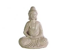 Urban Trends Keramik Meditierender Buddha Figur mit abgerundeten Ushnisha in Dhyana Mudra-, Glanz-hellgrau