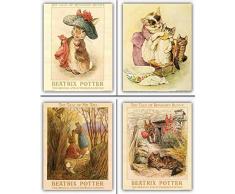 Impact-Poster Galerie The Tale Peter Rabbit Beatrix Potter Kinderzimmer Bild 4 Set 16 x 20 Mädchen Kinderzimmer Wanddekoration Kunstdruck Poster