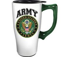 Spoontiques 12472 Army Ceramic Travel Mug, 18 ounces, White