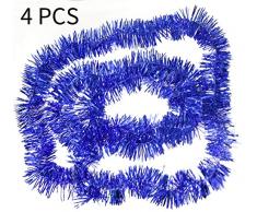 GLE2016 4 Stück Weihnachtsgirlande Metallic Lametta Twist Girlande, 7,6 cm breit x 1,8 m lang glänzend glitzernd Party Weiche Lametta Weihnachtsbaum Hochzeit Geburtstag Party Hängedekoration Pack of 4 blau