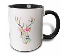 3dRose Colorful Girly Hirschkopf Silhouette. Modern Country Hirsch mit Antlers-Two Ton Tasse, Keramik, Schwarz, 10,2 x 7,62 x 9,52 cm