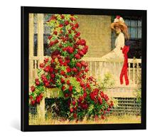 Gerahmtes Bild von Philip Leslie Hale Die blutrote Kletterrose, Kunstdruck im hochwertigen handgefertigten Bilder-Rahmen, 70x50 cm, Schwarz matt