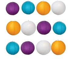 A LIITTLE TREE A Little Tree Papierlaternen, 12 Stück, gemischte Neue runde Lampen, Hochzeit, Geburtstag, Party (4 Farben), 20,3 cm, Blau, Lila, Orange und Weiß, Mehrfarbig