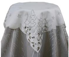 GRANDDECO Weihnachts-Tischläufer, mit Cutwork Bestickt, Blumenmuster, Weihnachtsbäume/Stechpalmenbeeren, Kommode, Schal, Tischdekoration für Zuhause, Essen, Weihnachten, Tischdekoration 32x32 weiß