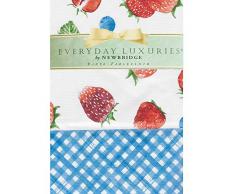 Newbridge Tischdecke aus Vinyl mit Flanellrückseite, Motiv Erdbeere und Heidelbeeren, für drinnen und draußen, pflegeleicht, Vinyl-Tischdecken Landhausstil 60 x 120 Oblong/Rectangle Erdbeerfelder