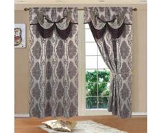 Elegant Home Jacquard Vorhang Vorhang Vorhang Set mit Volant & durchsichtiger Rückseite & Raffhalter für Wohnzimmer, Schlafzimmer, Esszimmer und Schiebetüren # Juliana Chocolate/Brown