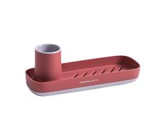QELEG Multifunktionaler Zahnbürstenhalter, Küchenspüle Schwammhalter Caddy Schrubber für elektrische Zahnbürste, Zahnpasta, Kamm, Rasierer rot