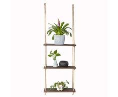 YOURJOY Holzregal, Wandregal, Schaukelregal, Juteseil 3 Tiers