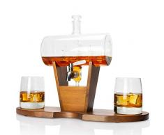 atterstone Zylinder Schiff Whiskey Dekanter Set – 1150 ml/Full Set mit 2 Whiskey Gläser, Dekanter Ständer, Whiskey Trinken Steinen und Trichter