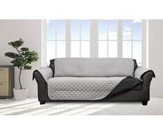 Quick Fit Reynolda Bezug für Loveseat aus Mikrofaser, wendbar, wasserfest, mit Gurtschnallen, Salbeibraun, Schwarz/Silber, Sofa Cover