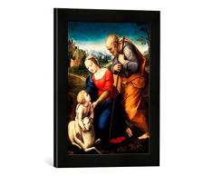 Gerahmtes Bild von Raffael Die Heilige Familie mit dem Lamm, Kunstdruck im hochwertigen handgefertigten Bilder-Rahmen, 30x40 cm, Schwarz matt