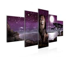 Bilder Afrika Löwe Wandbild Vlies - Leinwand Bild XXL Format Wandbilder Wohnzimmer Wohnung Deko Kunstdrucke Violett 5 Teilig - MADE IN GERMANY - Fertig zum Aufhängen 022953b