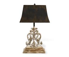 K&K Interiors 13969A Holzlampe mit Schnitzerei, mit Metallschirm, 66 cm