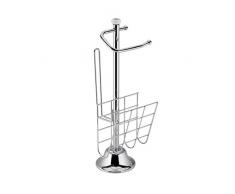 axentia Toilettenpapierhalter freistehend mit Zeitungsständer - Rollenhalter mit Ablage - 3in1 Toilettenpapierständer aus Chrom - Klorollenhalter ohne Bohren