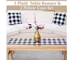 Bettline Buffalo Karo Set Tischläufer und 2 Kissenbezüge, 183 x 36 cm Läufer und 45,7 x 45,7 cm Kissenbezug – Wohnzimmer Couchtisch Dekor – in Geschenkbox 72 Inches by 14 inches weiß / schwarz